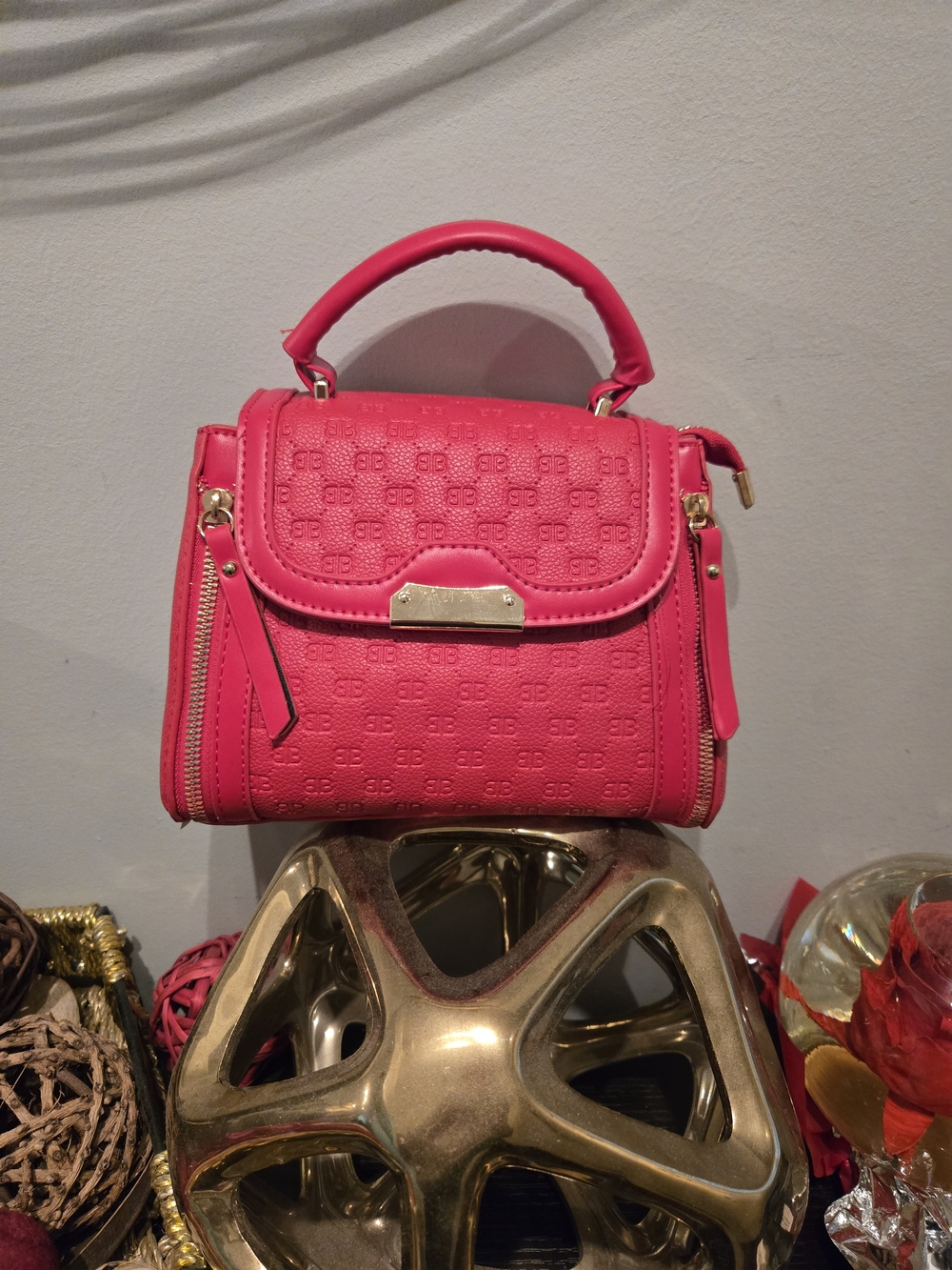 Red Top-Handle Women's Satchel- Crossbody Strap Inside Bag